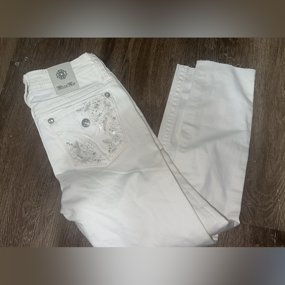 Miss Me White Straight Leg Jeans with Embellishments women size 25 - Picture 4 of 10